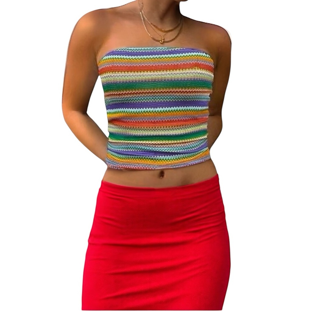 Summer Slim Fit Tube Top For Women In Textured Pride Colorful Stripes